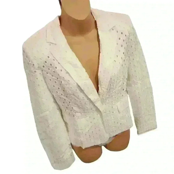 Nine West Ivory Eyelet Notch Blazer One button Sz 6 US - Picture 2 of 14